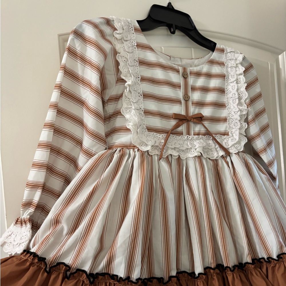 Charming Striped Kids Formal Dress with Lace Trim